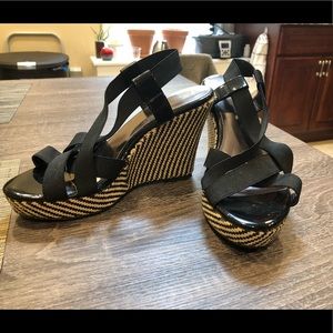 Charles David Black Platform Wedge Sandal